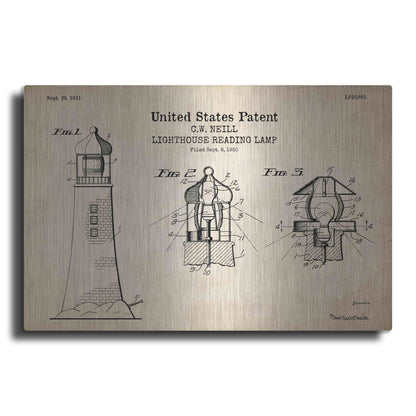 Luxe Metal Art 'Lighthouse Reading Lamp Blueprint Patent Parchment' Metal Wall Art