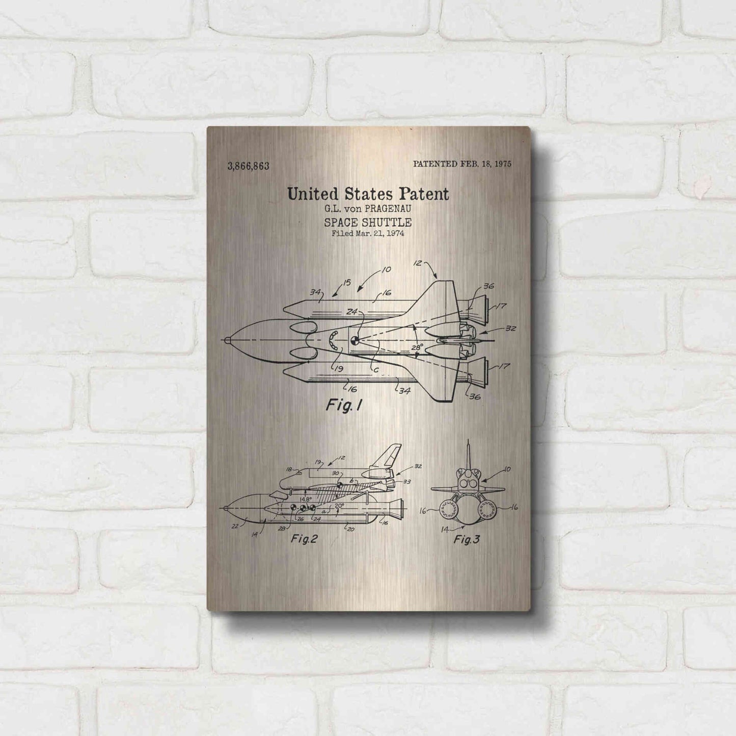 Luxe Metal Art 'Space Shuttle Blueprint Patent Parchment' Metal Wall Art,12x16