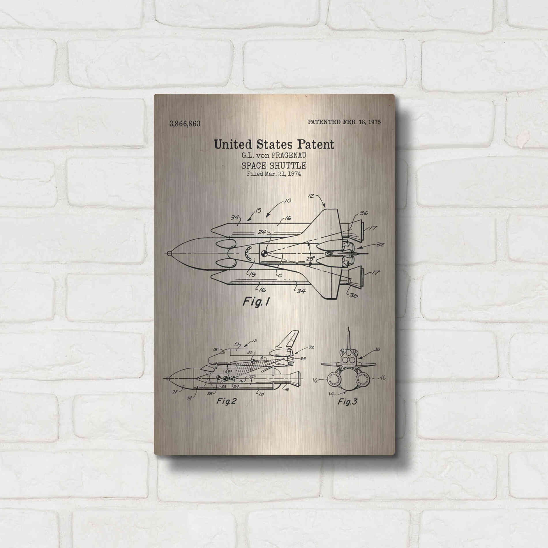 Luxe Metal Art 'Space Shuttle Blueprint Patent Parchment' Metal Wall Art,12x16