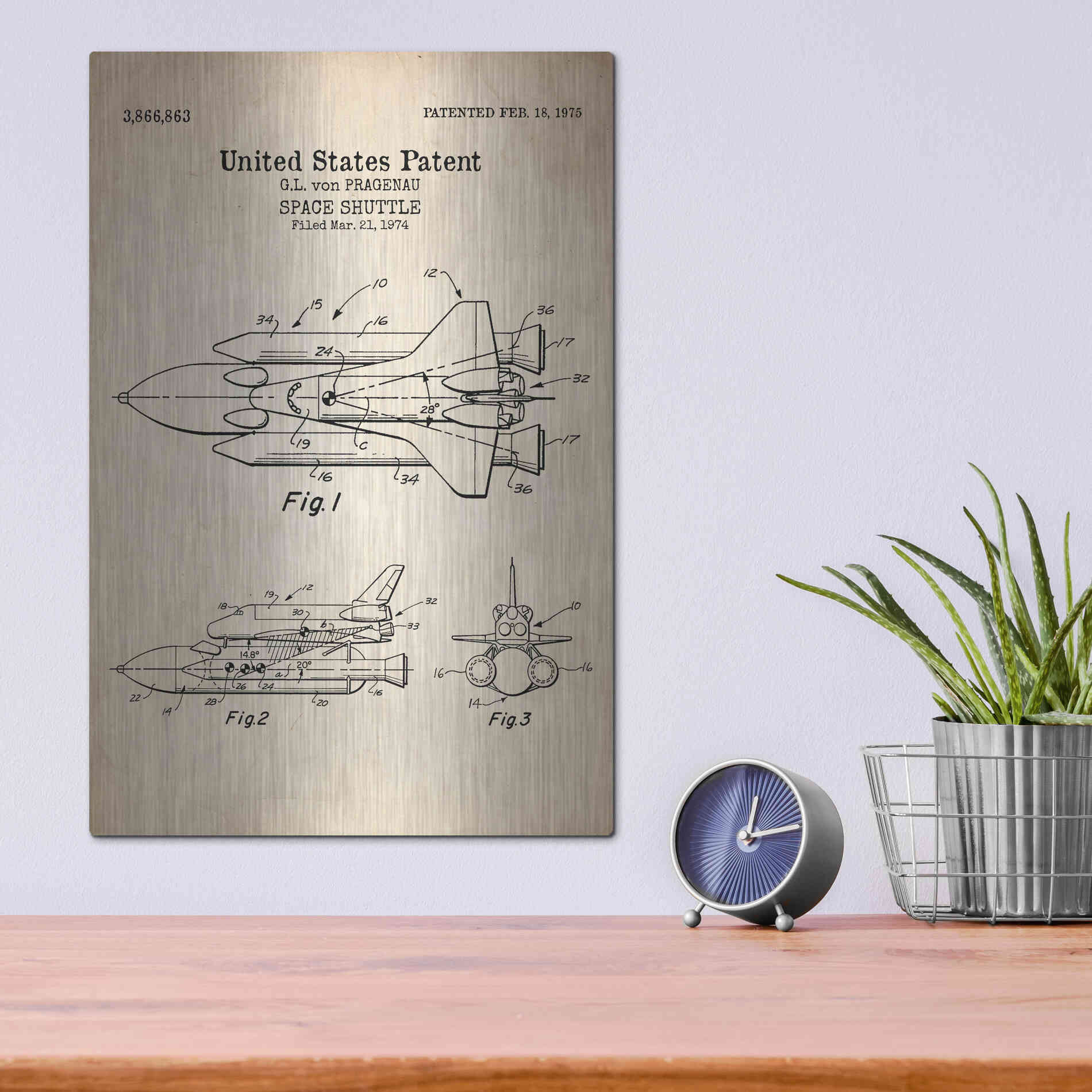 Luxe Metal Art 'Space Shuttle Blueprint Patent Parchment' Metal Wall Art,12x16