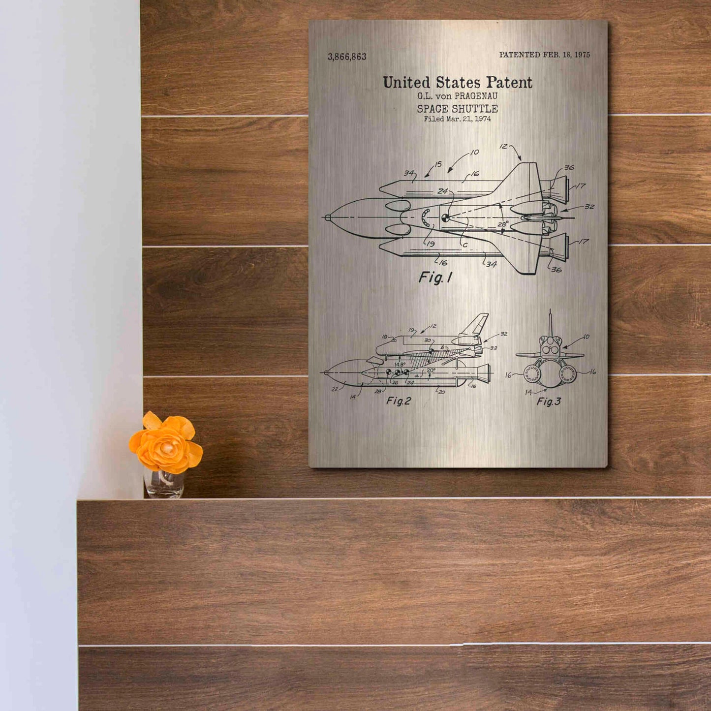 Luxe Metal Art 'Space Shuttle Blueprint Patent Parchment' Metal Wall Art,12x16