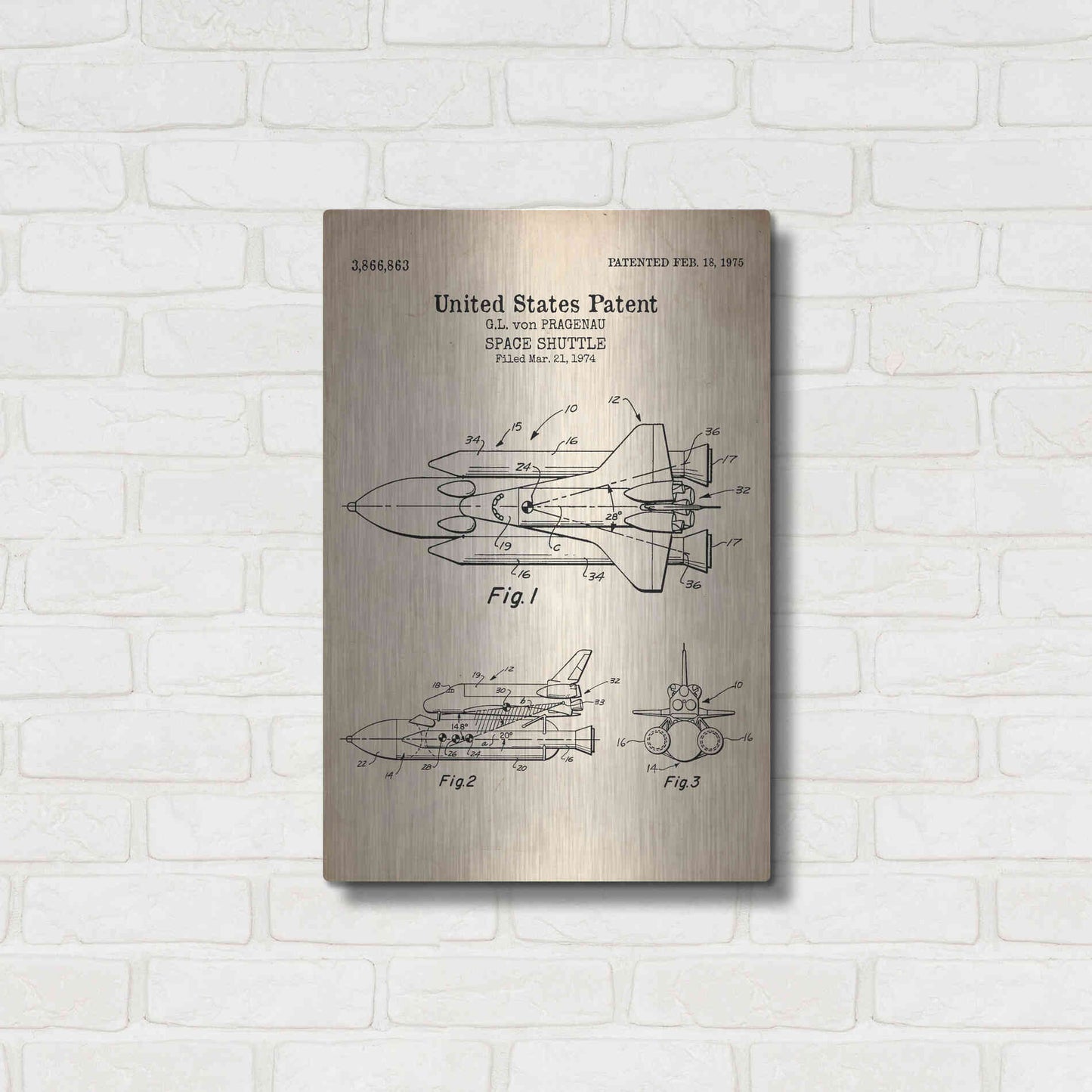 Luxe Metal Art 'Space Shuttle Blueprint Patent Parchment' Metal Wall Art,16x24