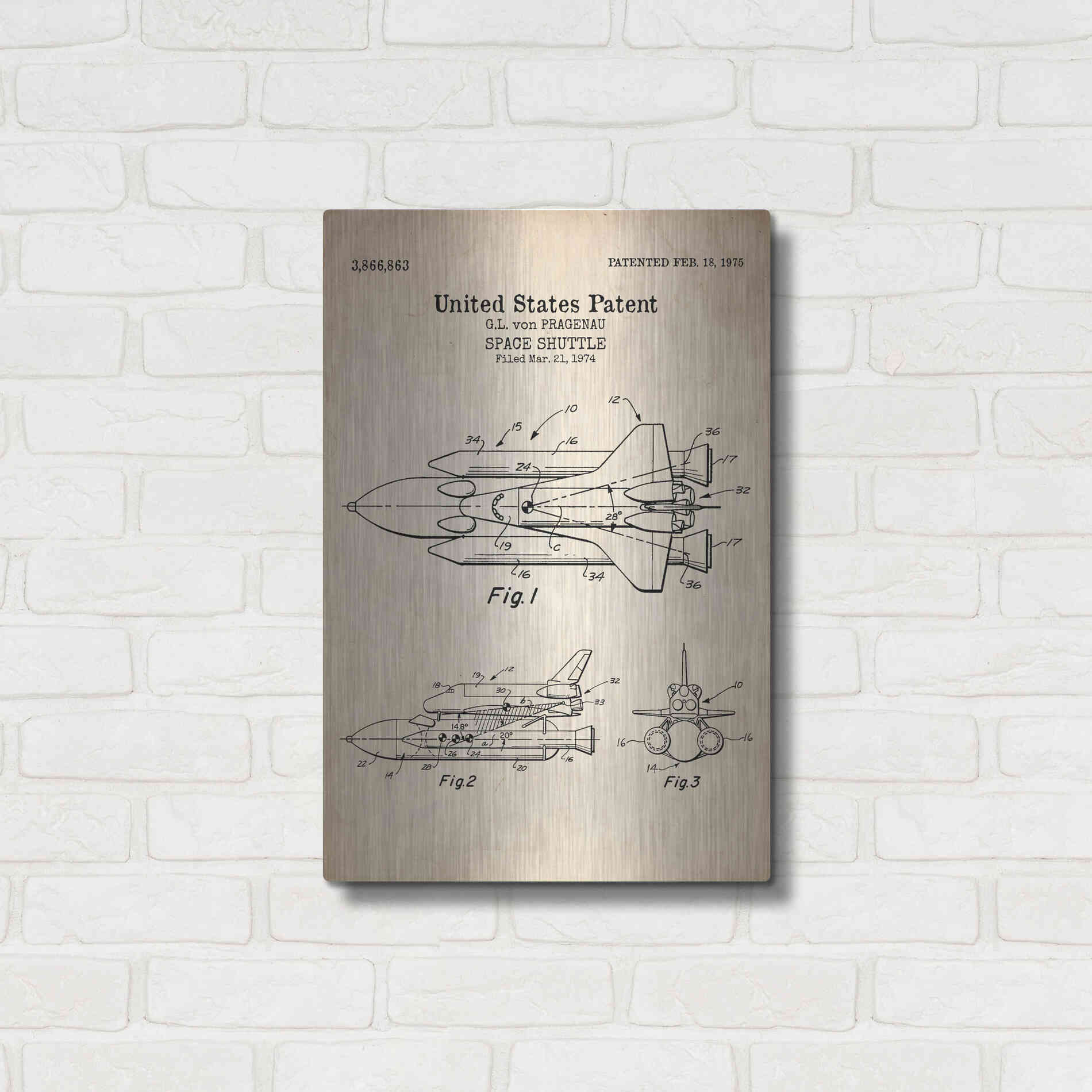 Luxe Metal Art 'Space Shuttle Blueprint Patent Parchment' Metal Wall Art,16x24