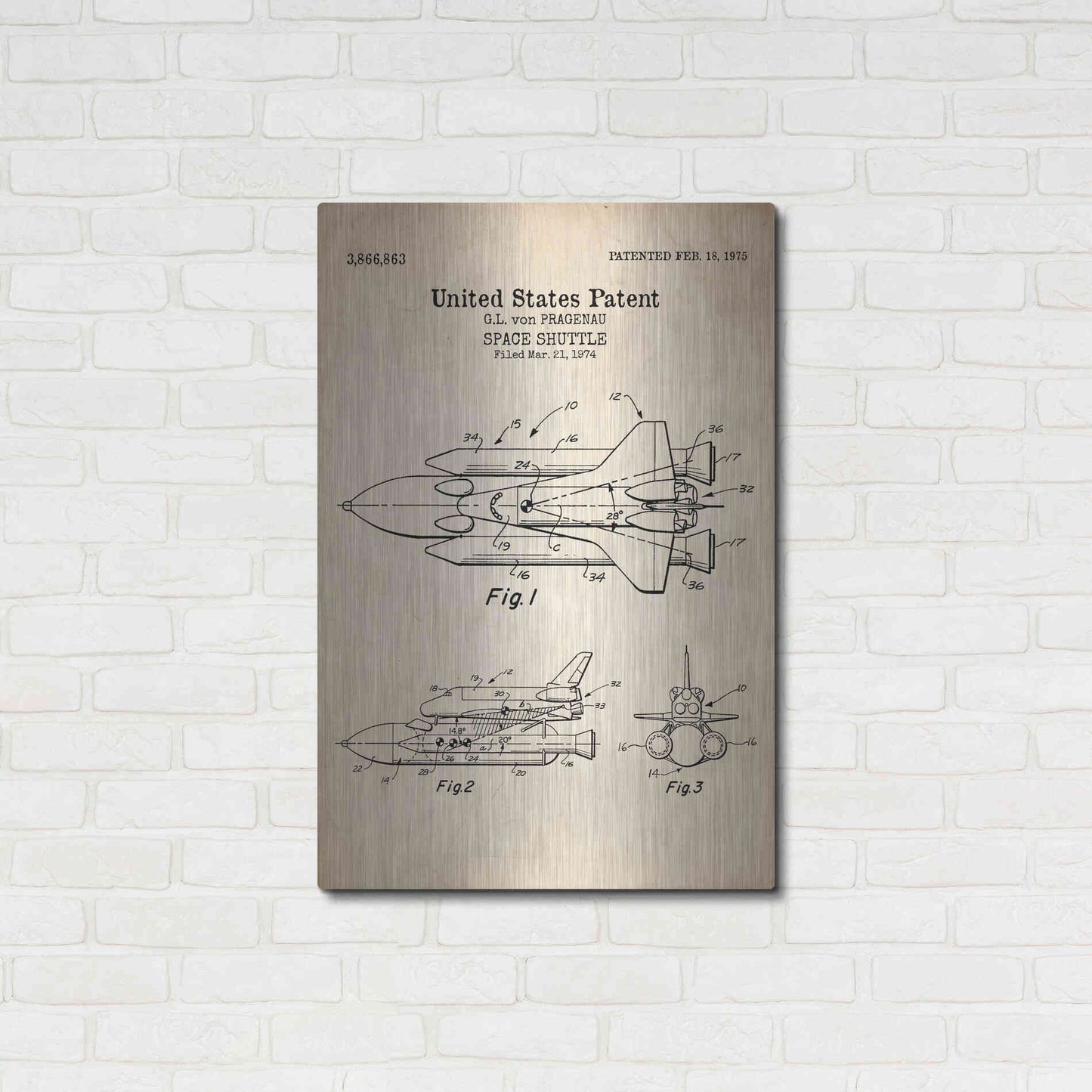 Luxe Metal Art 'Space Shuttle Blueprint Patent Parchment' Metal Wall Art,24x36