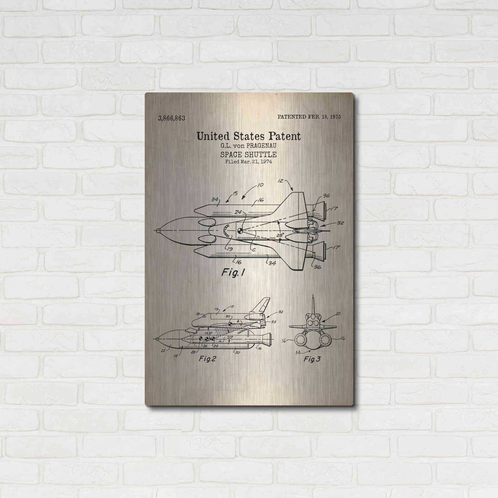 Luxe Metal Art 'Space Shuttle Blueprint Patent Parchment' Metal Wall Art,24x36