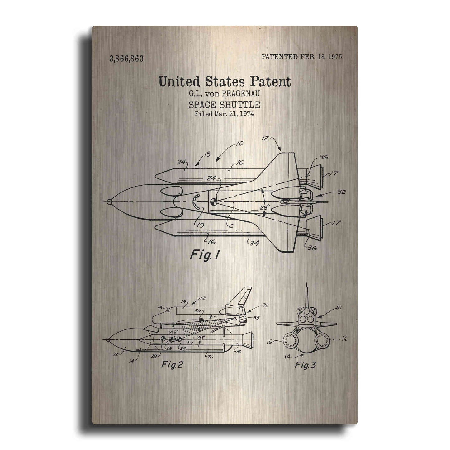 Luxe Metal Art 'Space Shuttle Blueprint Patent Parchment' Metal Wall Art