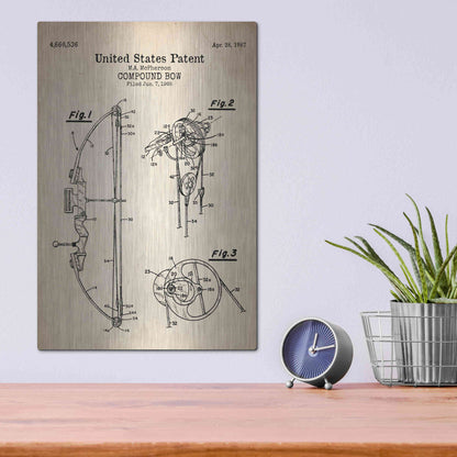 Luxe Metal Art 'Compound Bow Blueprint Patent Parchment' Metal Wall Art,12x16