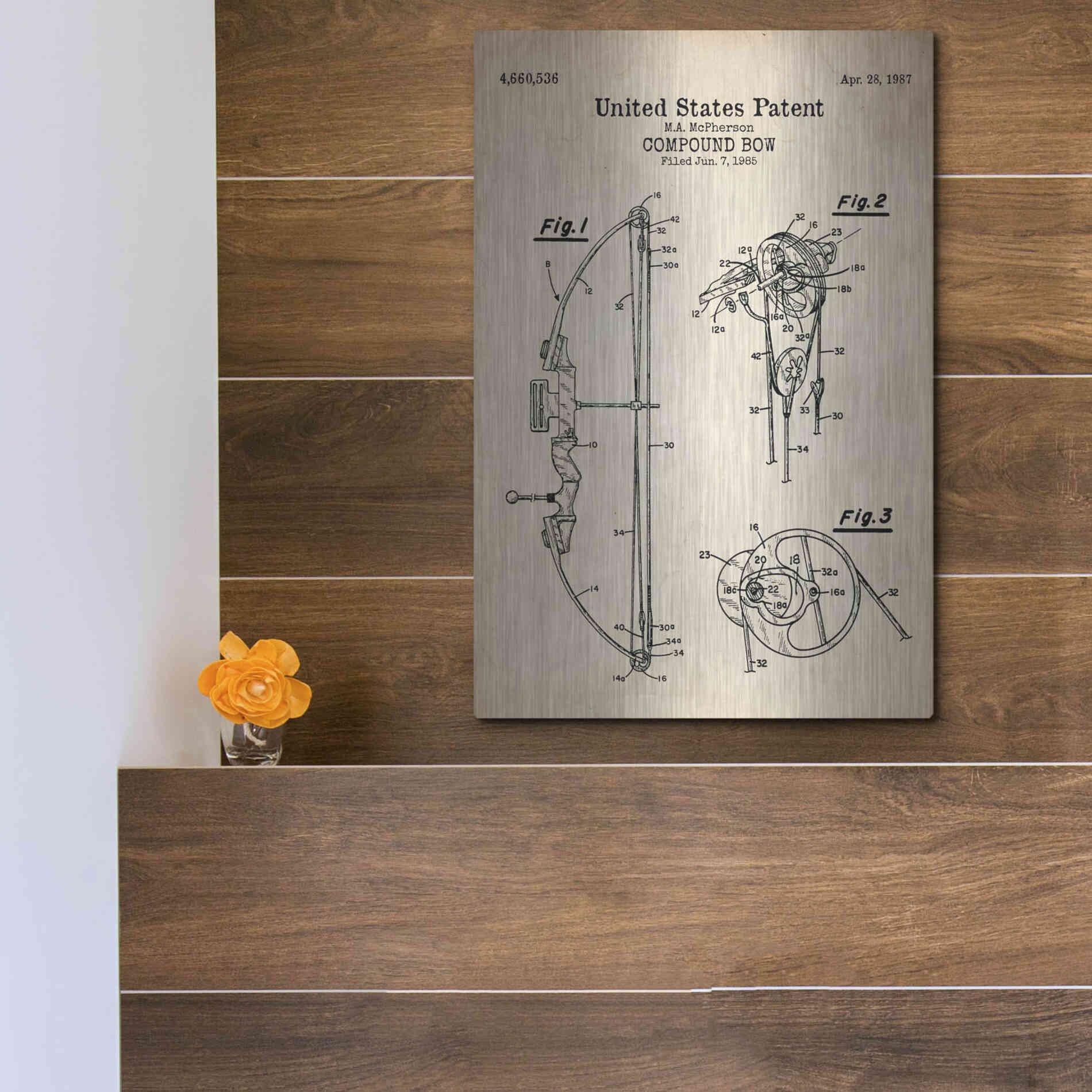 Luxe Metal Art 'Compound Bow Blueprint Patent Parchment' Metal Wall Art,12x16