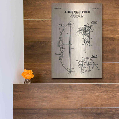Luxe Metal Art 'Compound Bow Blueprint Patent Parchment' Metal Wall Art,12x16