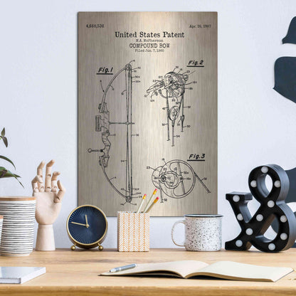 Luxe Metal Art 'Compound Bow Blueprint Patent Parchment' Metal Wall Art,12x16
