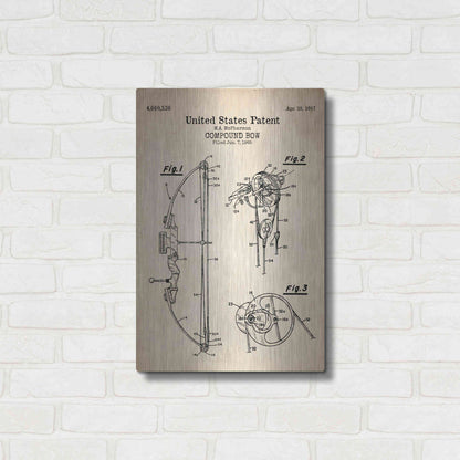 Luxe Metal Art 'Compound Bow Blueprint Patent Parchment' Metal Wall Art,16x24
