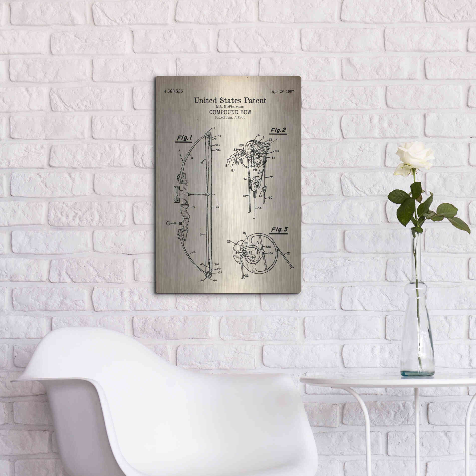Luxe Metal Art 'Compound Bow Blueprint Patent Parchment' Metal Wall Art,16x24