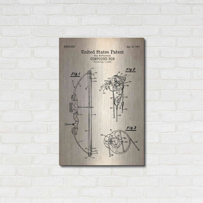 Luxe Metal Art 'Compound Bow Blueprint Patent Parchment' Metal Wall Art,24x36