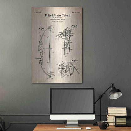 Luxe Metal Art 'Compound Bow Blueprint Patent Parchment' Metal Wall Art,24x36
