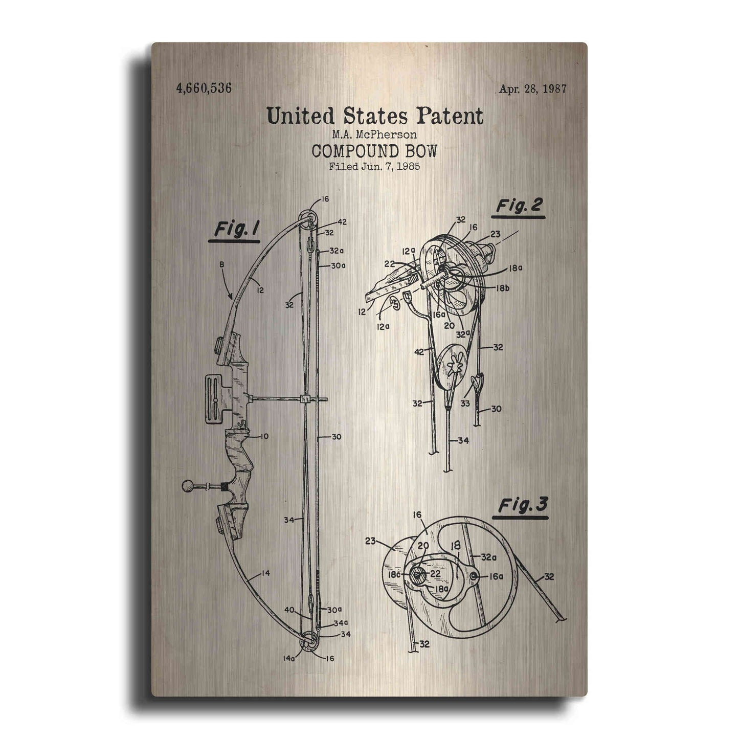 Luxe Metal Art 'Compound Bow Blueprint Patent Parchment' Metal Wall Art