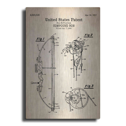 Luxe Metal Art 'Compound Bow Blueprint Patent Parchment' Metal Wall Art