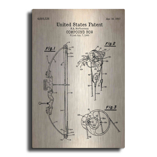 Luxe Metal Art 'Compound Bow Blueprint Patent Parchment' Metal Wall Art