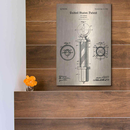 Luxe Metal Art 'Barber Pole Blueprint Patent Parchment' Metal Wall Art,12x16