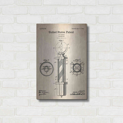 Luxe Metal Art 'Barber Pole Blueprint Patent Parchment' Metal Wall Art,16x24
