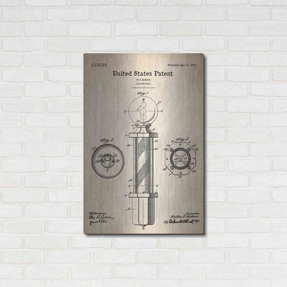 Luxe Metal Art 'Barber Pole Blueprint Patent Parchment' Metal Wall Art,24x36