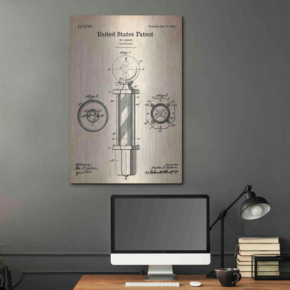 Luxe Metal Art 'Barber Pole Blueprint Patent Parchment' Metal Wall Art,24x36