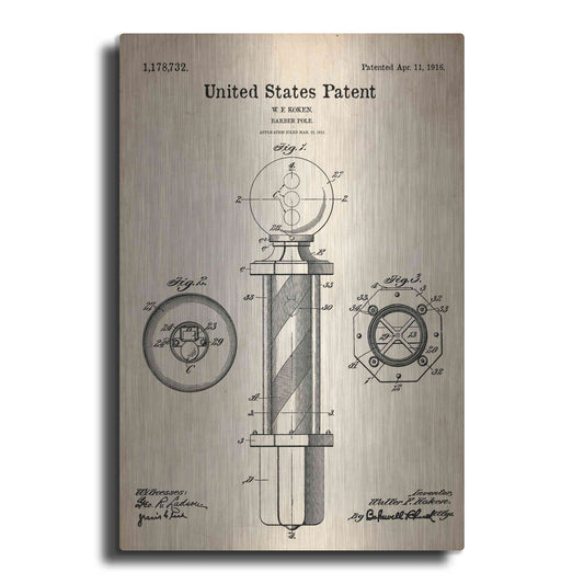 Luxe Metal Art 'Barber Pole Blueprint Patent Parchment' Metal Wall Art