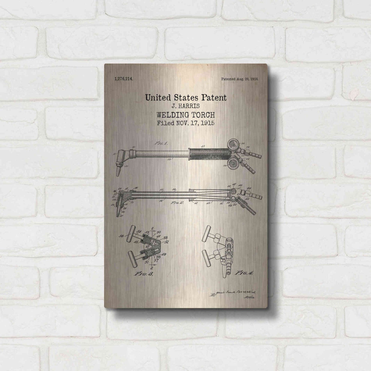 Luxe Metal Art 'Welding Torch Blueprint Patent Parchment' Metal Wall Art,12x16