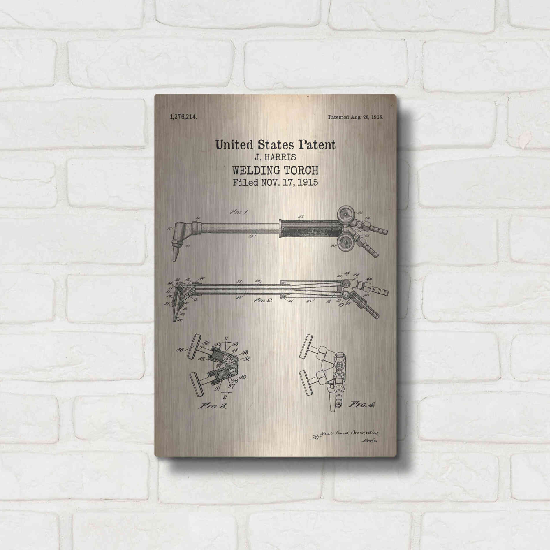 Luxe Metal Art 'Welding Torch Blueprint Patent Parchment' Metal Wall Art,12x16
