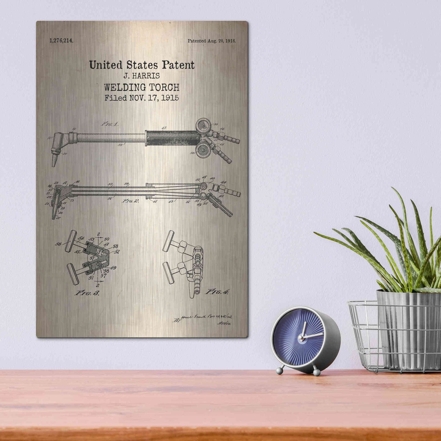 Luxe Metal Art 'Welding Torch Blueprint Patent Parchment' Metal Wall Art,12x16