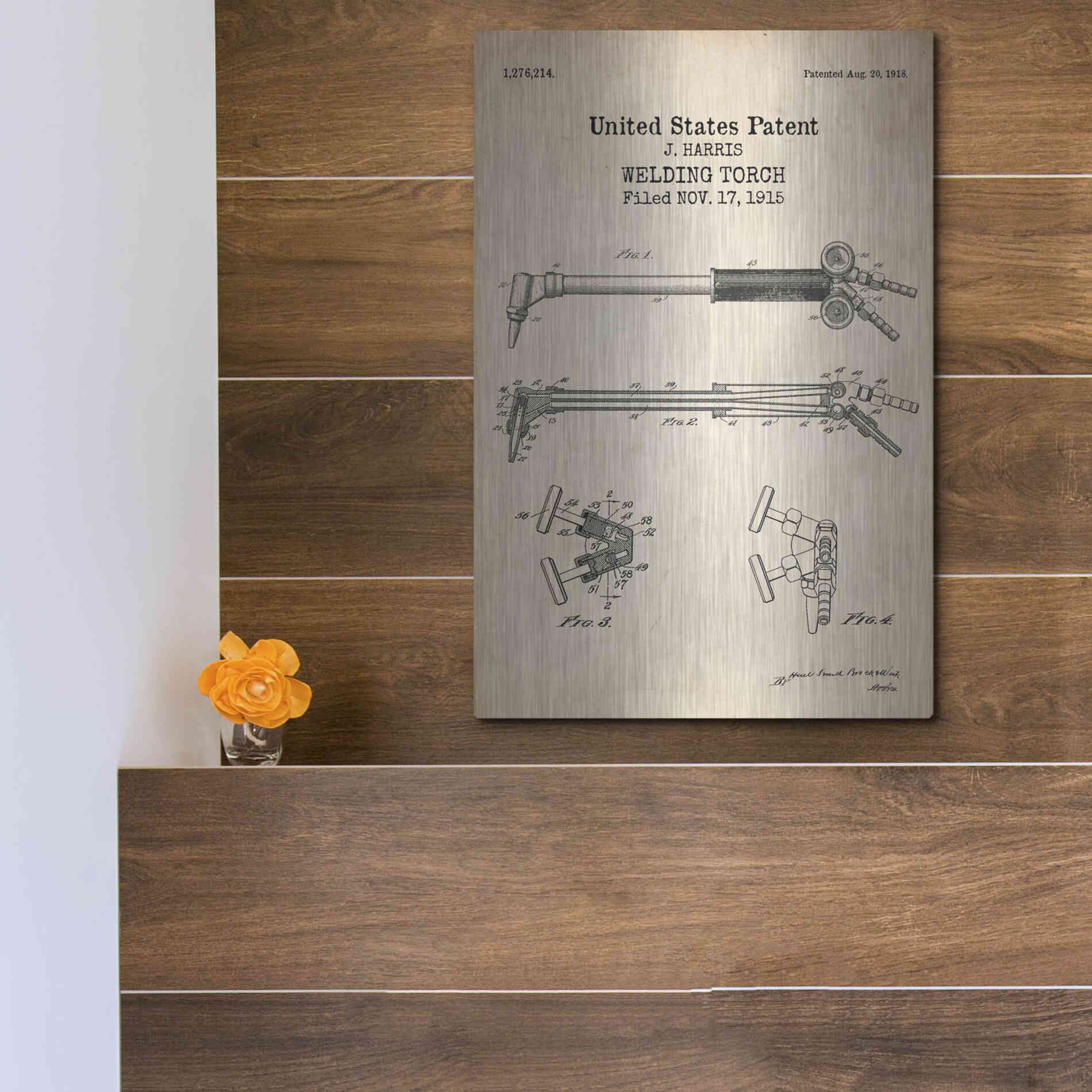 Luxe Metal Art 'Welding Torch Blueprint Patent Parchment' Metal Wall Art,12x16