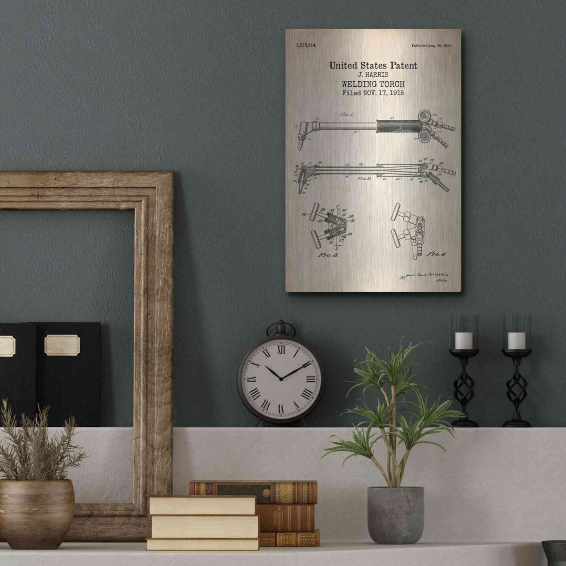 Luxe Metal Art 'Welding Torch Blueprint Patent Parchment' Metal Wall Art,12x16