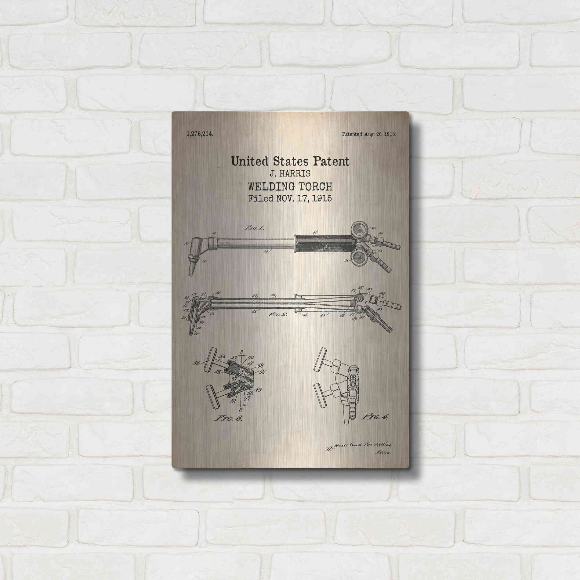 Luxe Metal Art 'Welding Torch Blueprint Patent Parchment' Metal Wall Art,16x24