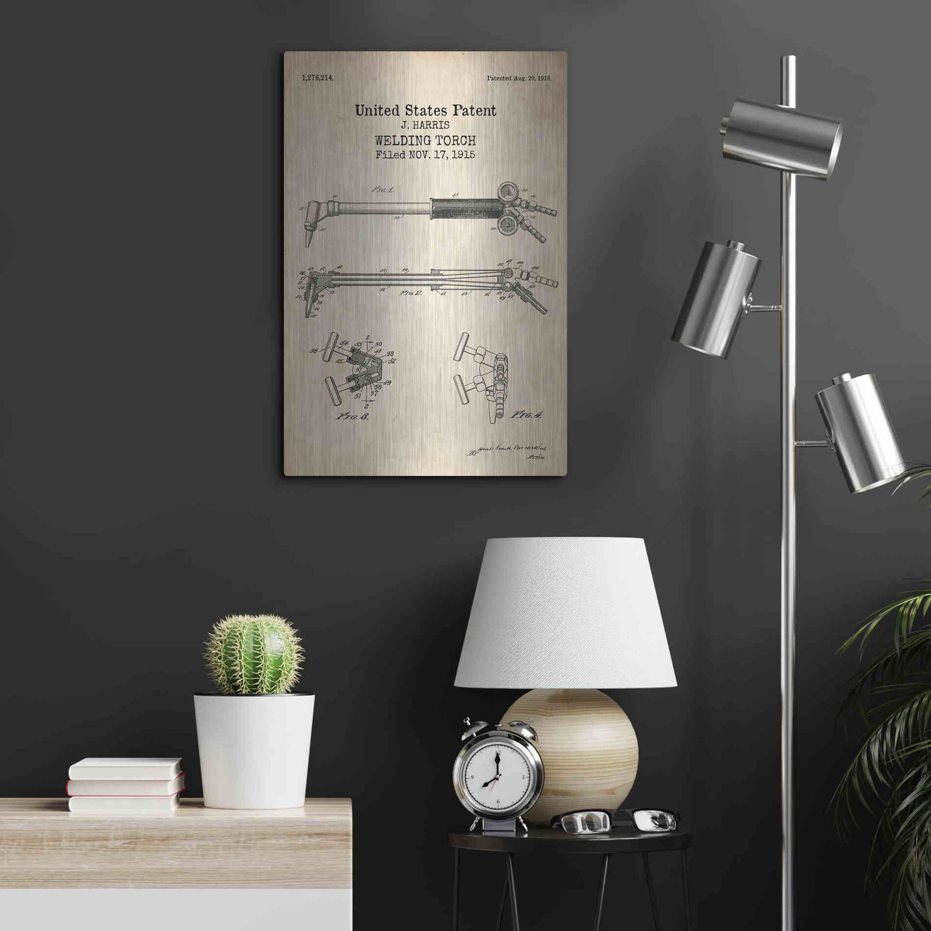 Luxe Metal Art 'Welding Torch Blueprint Patent Parchment' Metal Wall Art,16x24