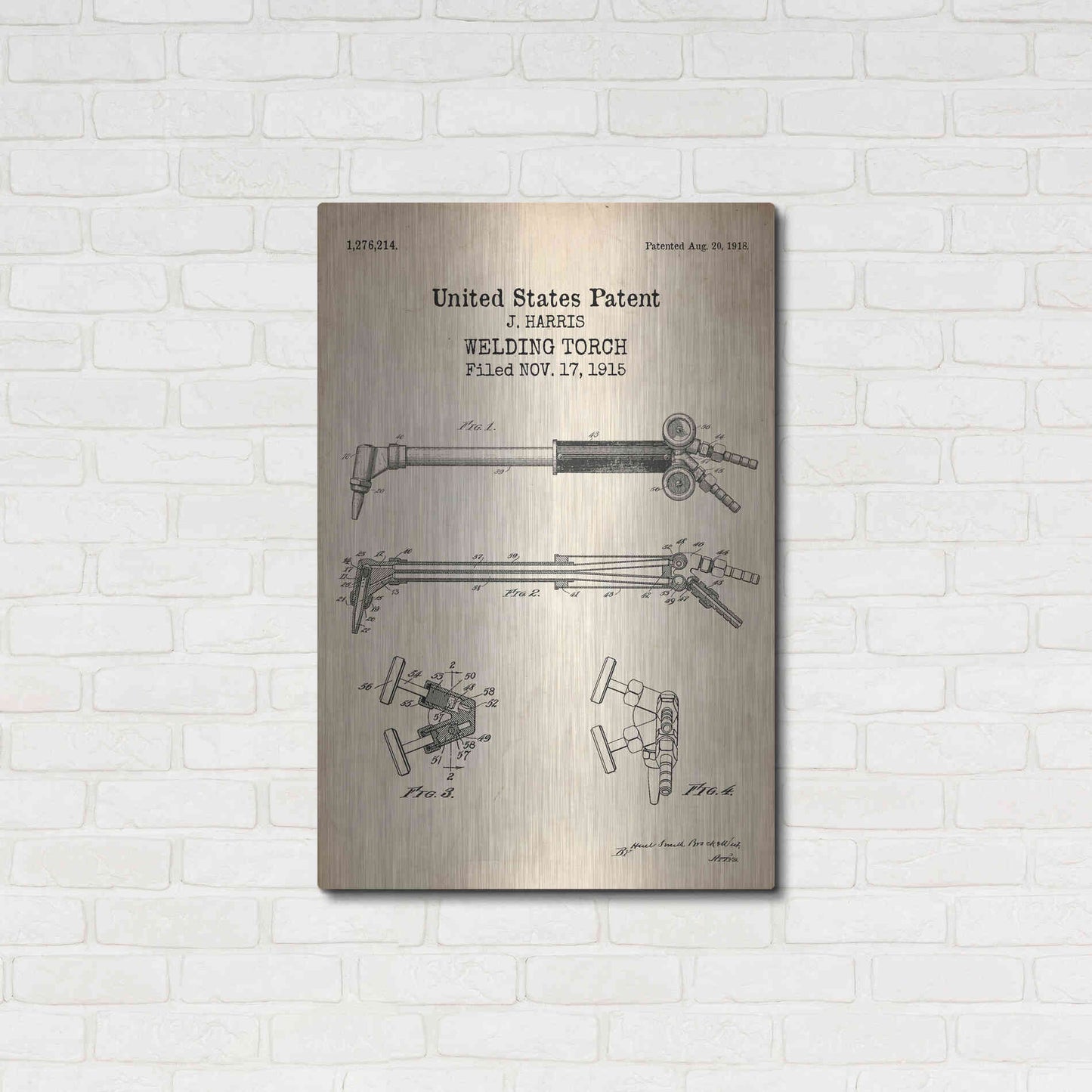 Luxe Metal Art 'Welding Torch Blueprint Patent Parchment' Metal Wall Art,24x36
