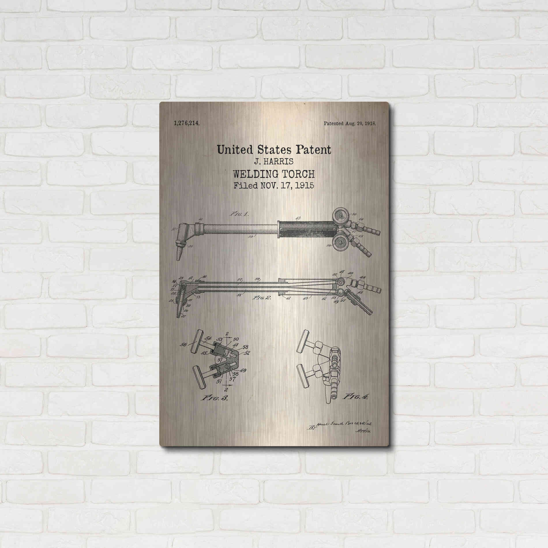 Luxe Metal Art 'Welding Torch Blueprint Patent Parchment' Metal Wall Art,24x36