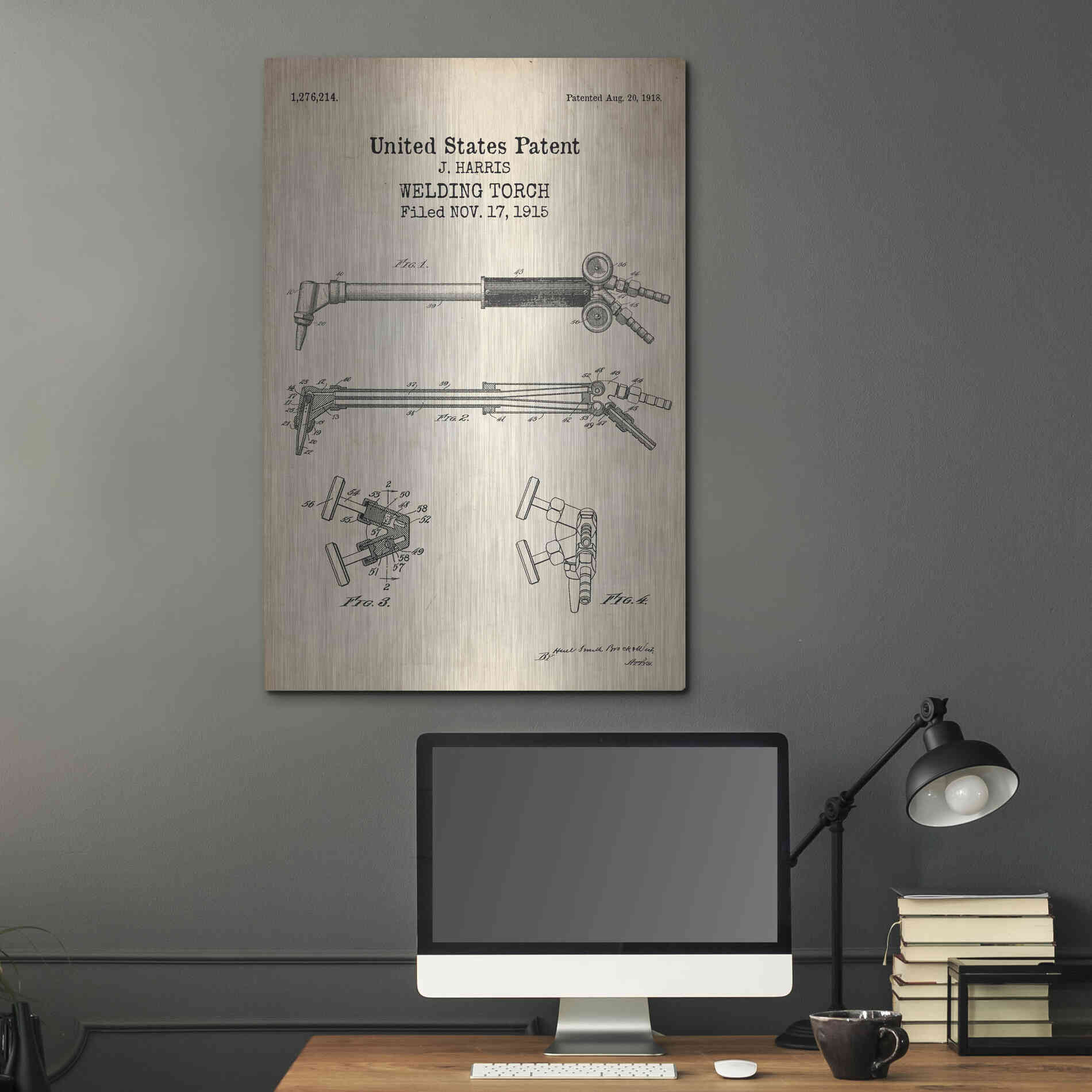 Luxe Metal Art 'Welding Torch Blueprint Patent Parchment' Metal Wall Art,24x36