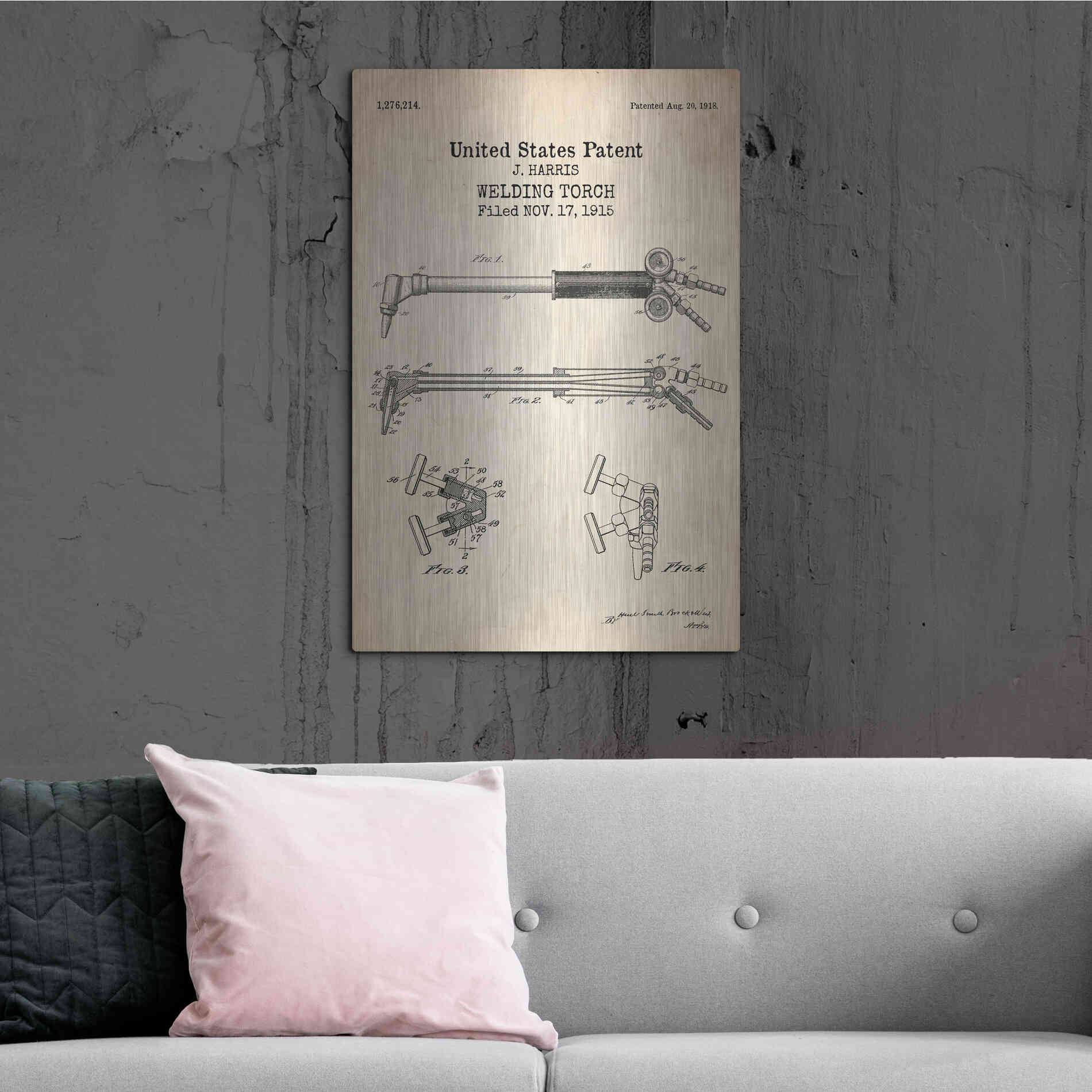 Luxe Metal Art 'Welding Torch Blueprint Patent Parchment' Metal Wall Art,24x36