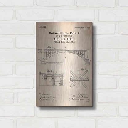 Luxe Metal Art 'Arch Bridge Blueprint Patent Parchment' Metal Wall Art,12x16