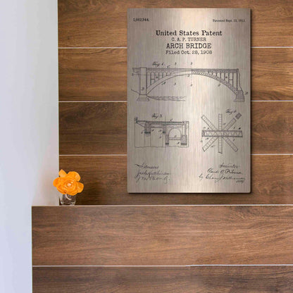 Luxe Metal Art 'Arch Bridge Blueprint Patent Parchment' Metal Wall Art,12x16