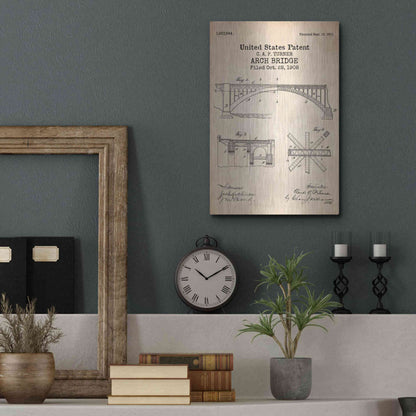 Luxe Metal Art 'Arch Bridge Blueprint Patent Parchment' Metal Wall Art,12x16