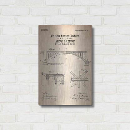 Luxe Metal Art 'Arch Bridge Blueprint Patent Parchment' Metal Wall Art,16x24