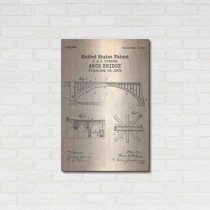 Luxe Metal Art 'Arch Bridge Blueprint Patent Parchment' Metal Wall Art,24x36