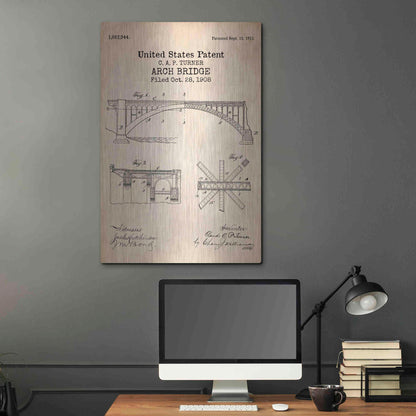 Luxe Metal Art 'Arch Bridge Blueprint Patent Parchment' Metal Wall Art,24x36