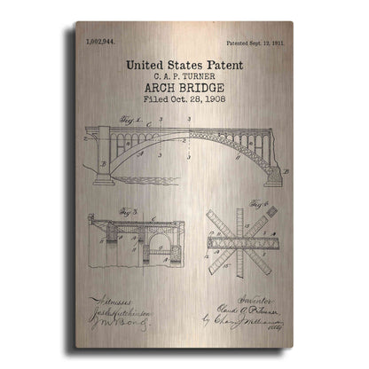 Luxe Metal Art 'Arch Bridge Blueprint Patent Parchment' Metal Wall Art