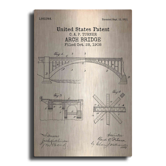 Luxe Metal Art 'Arch Bridge Blueprint Patent Parchment' Metal Wall Art