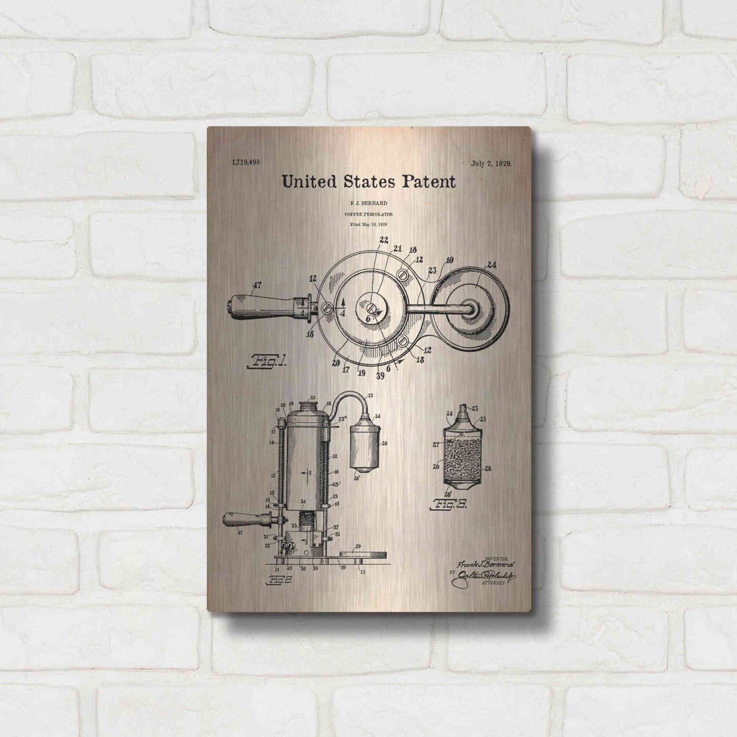 Luxe Metal Art 'Coffee Percolator Blueprint Patent Parchment' Metal Wall Art,12x16