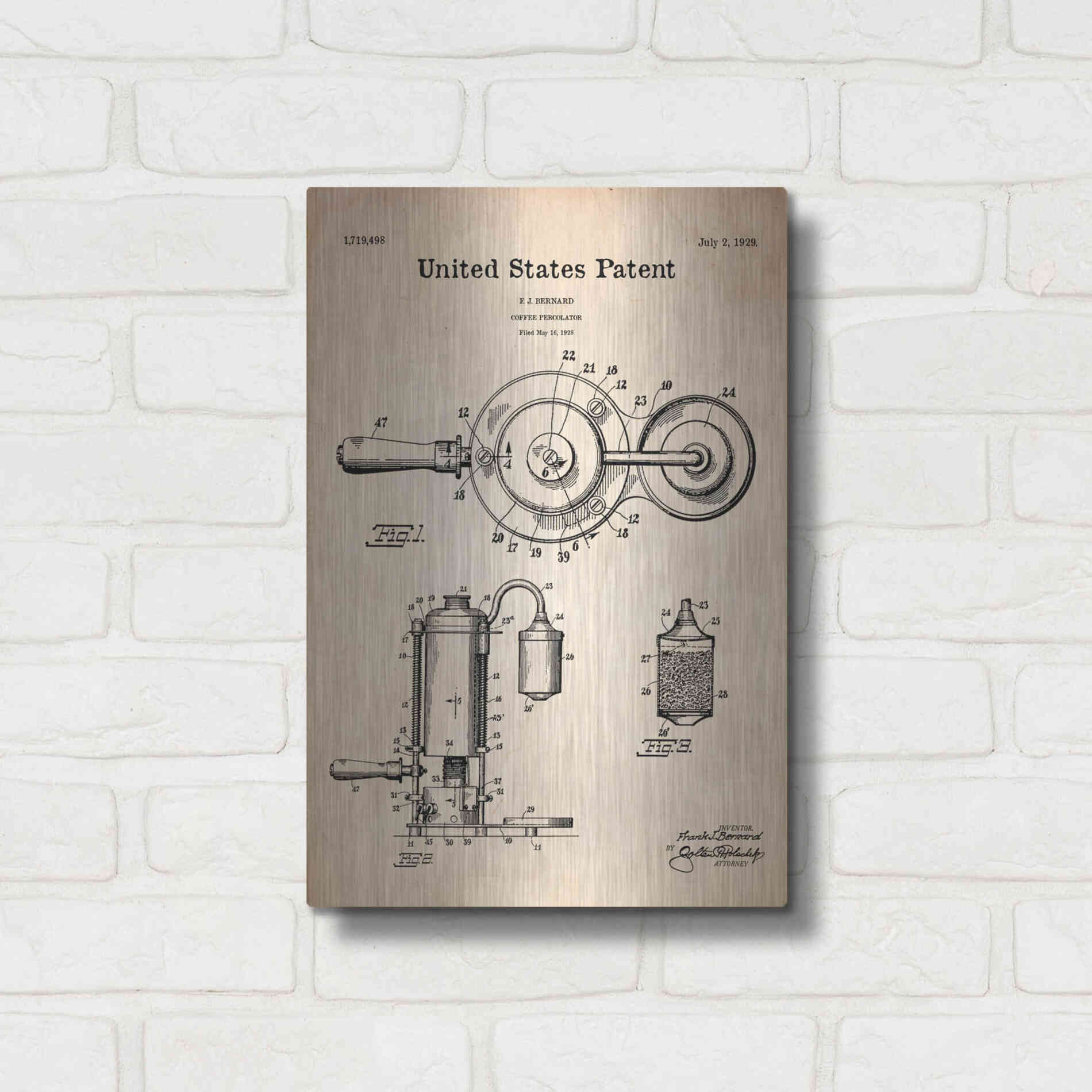 Luxe Metal Art 'Coffee Percolator Blueprint Patent Parchment' Metal Wall Art,12x16