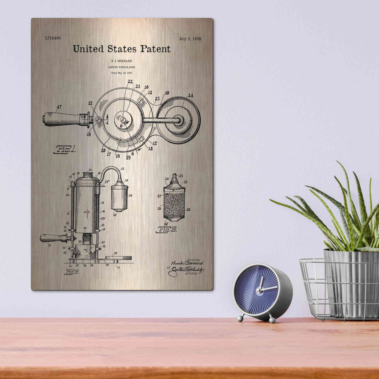 Luxe Metal Art 'Coffee Percolator Blueprint Patent Parchment' Metal Wall Art,12x16