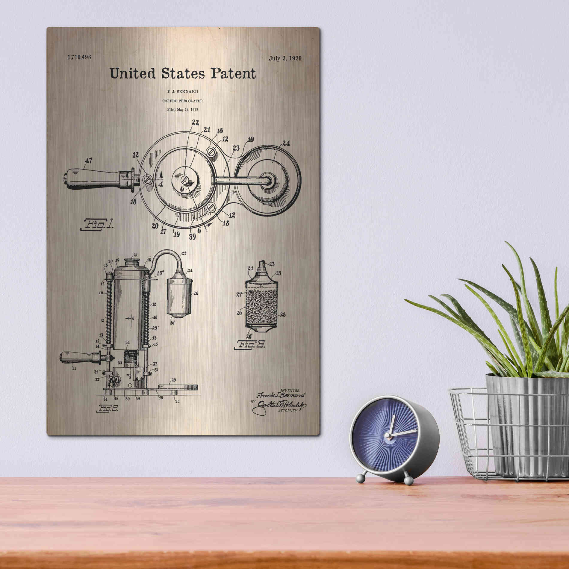 Luxe Metal Art 'Coffee Percolator Blueprint Patent Parchment' Metal Wall Art,12x16