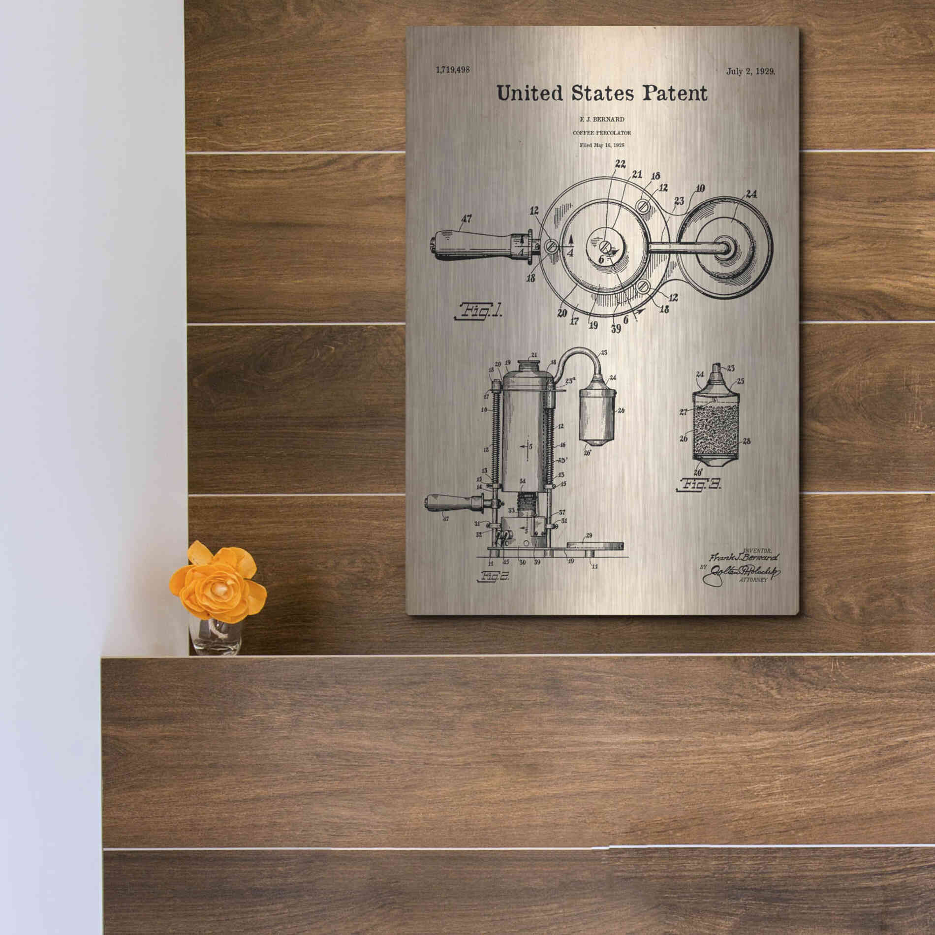 Luxe Metal Art 'Coffee Percolator Blueprint Patent Parchment' Metal Wall Art,12x16